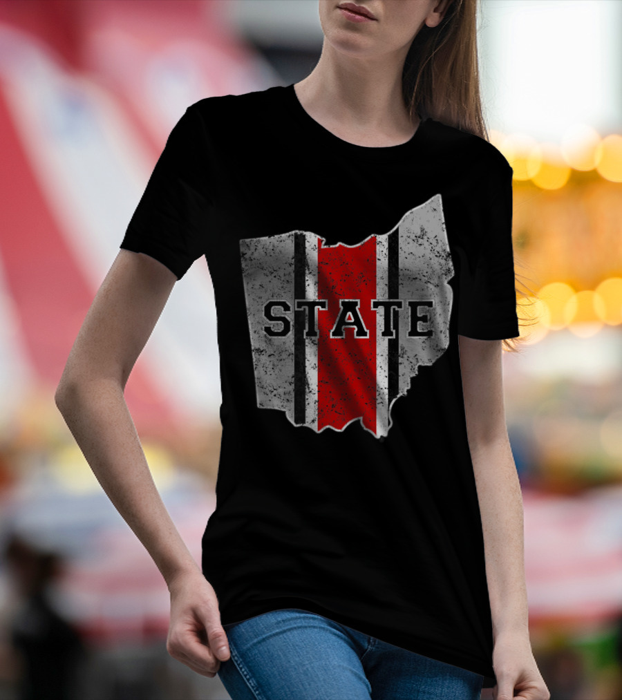 State Outline With Distressed Ohio Stripe T-Shirt