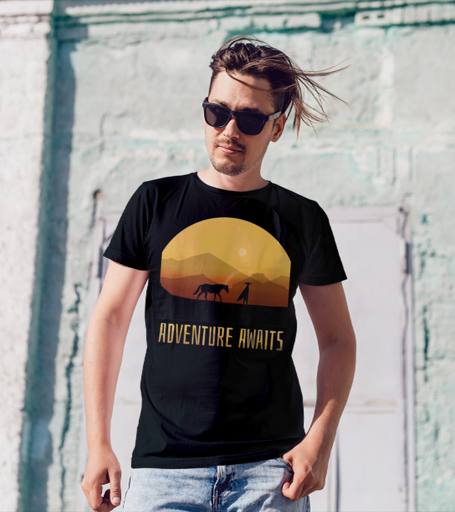 Adventure Awaits Man And Horse At Sunset In Mountain Landscape T-Shirt