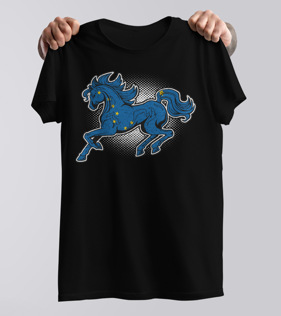 Alaska State Flag Stars On Galloping Blue Horse T-Shirt