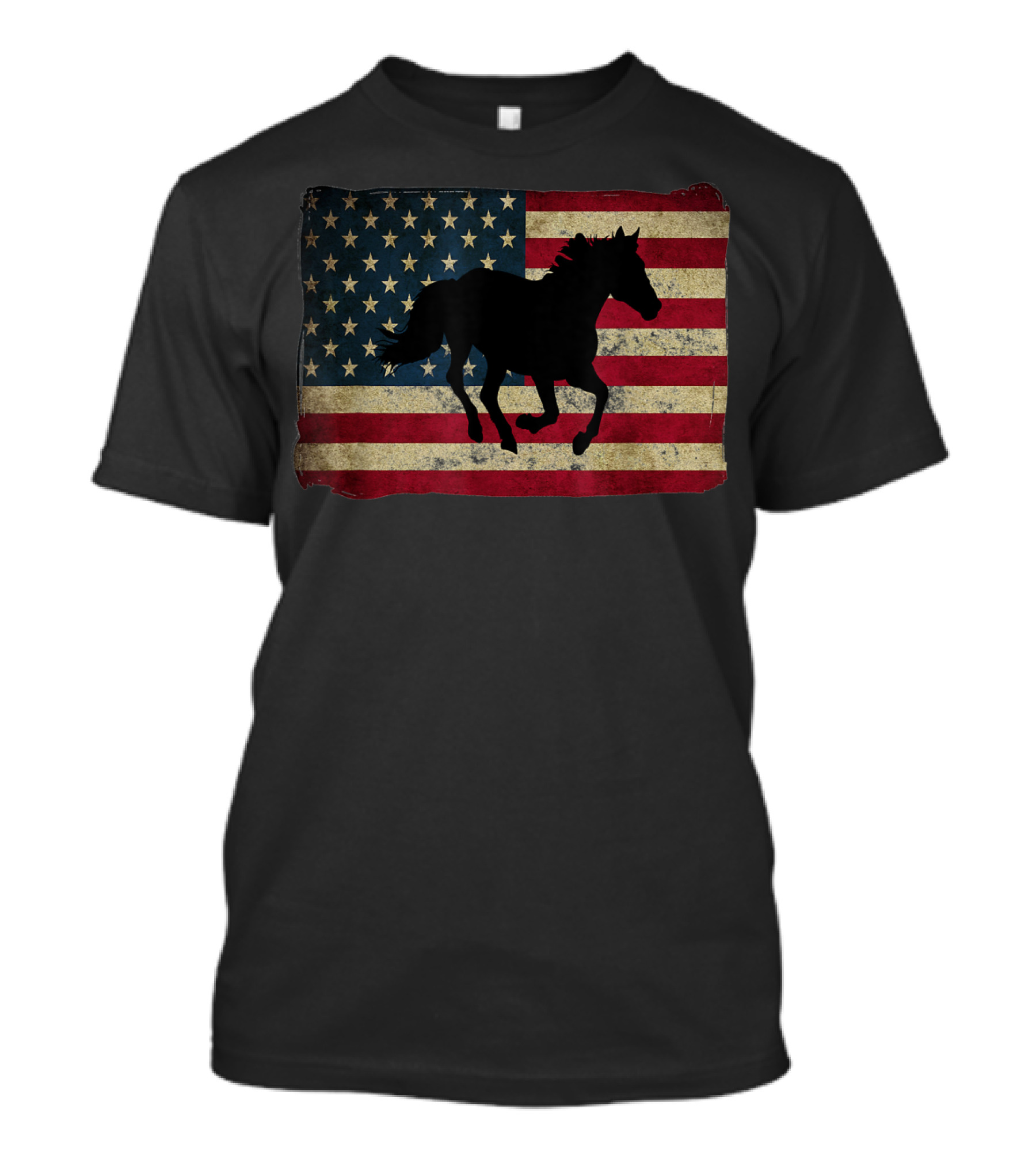 American Flag Black Horse Silhouette T-Shirt