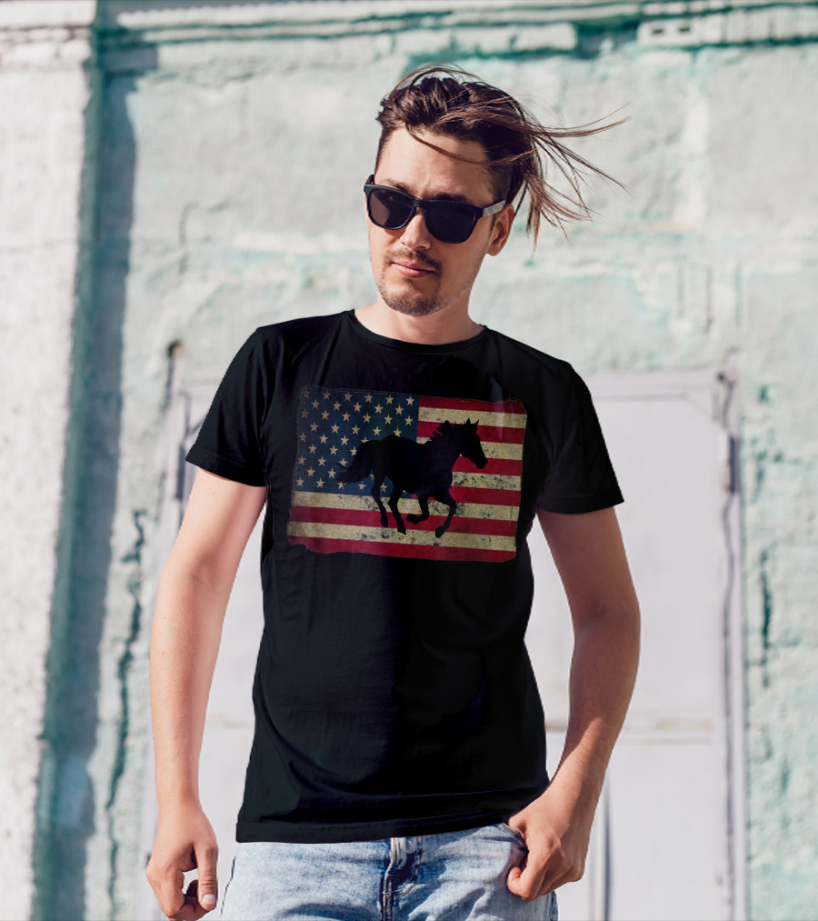 American Flag Black Horse Silhouette T-Shirt