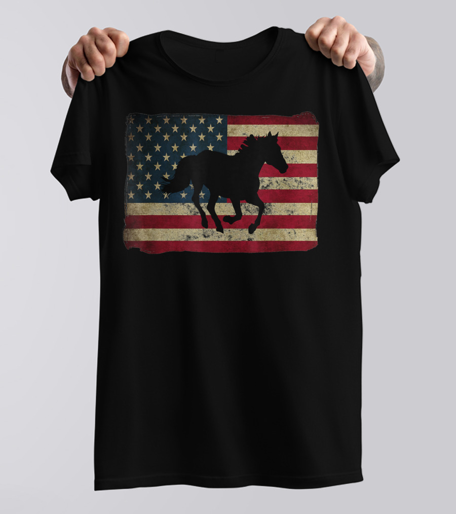American Flag Black Horse Silhouette T-Shirt