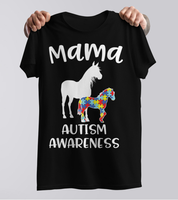 Mama Horse Autism Awareness Puzzle T-Shirt