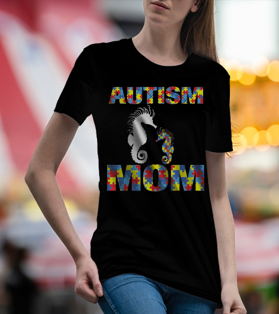 Autism Mom Seahorse Puzzle Piece T-Shirt