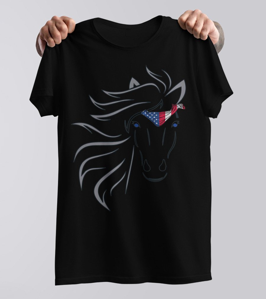Bandana Horse With American Flag For Horse Riding T-Shirt