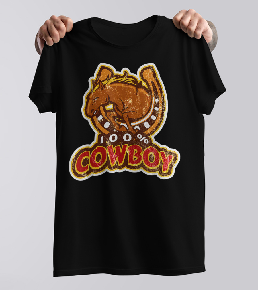 100% Cowboy Brown Horse Horseshoe T-Shirt