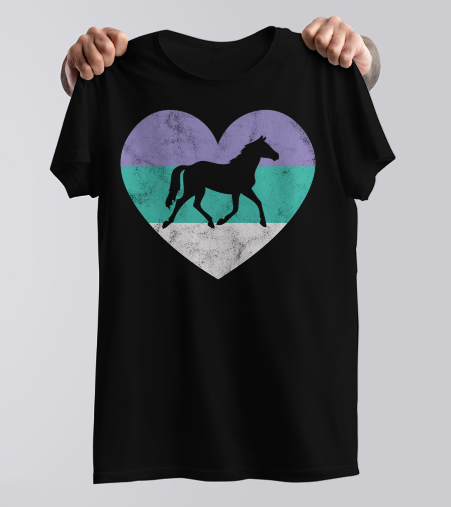 American Quarter Horse Heart Silhouette Purple Green White Stripes T-Shirt