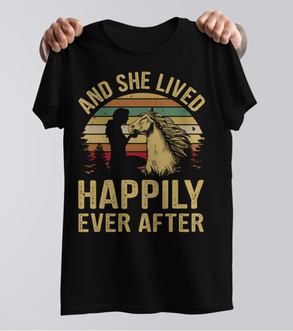AND SHE LIVED HAPPILY EVER AFTER HORSE SILHOUETTE VINTAGE STRIPES T-Shirt