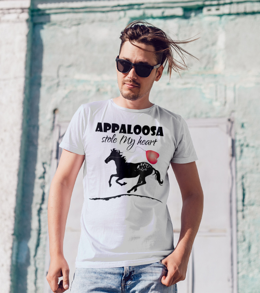 Appaloosa Stole My Heart Horse Lover Black Horse Red Heart Balloon T-Shirt