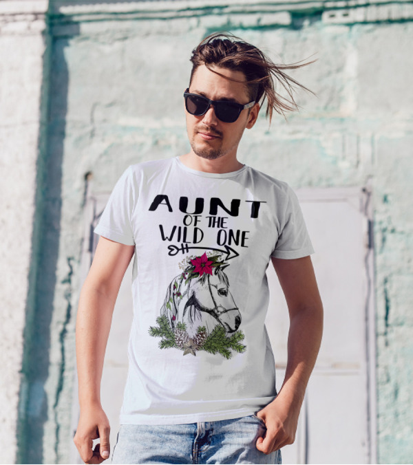 Aunt Of The Wild One Horse Lover With Floral And Pinecone Accents T-Shirt