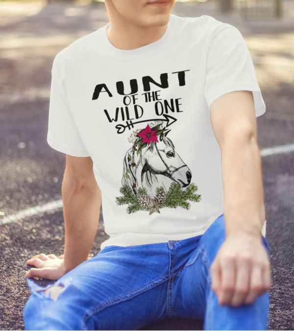 Aunt Of The Wild One Horse Lover With Floral And Pinecone Accents T-Shirt