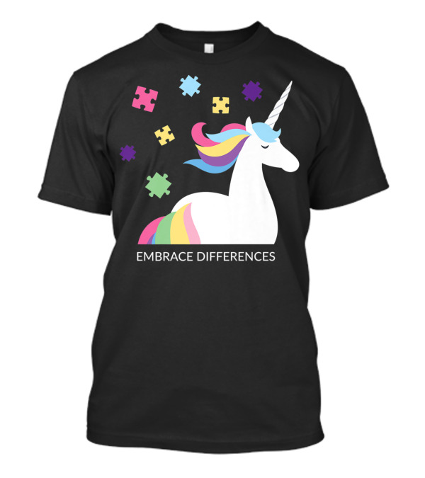 Embrace Differences Autism Awareness Unicorn Horse T-Shirt