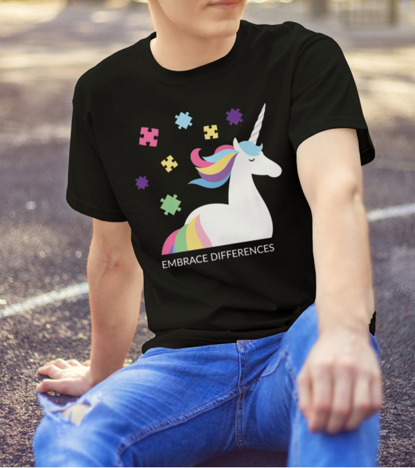 Embrace Differences Autism Awareness Unicorn Horse T-Shirt