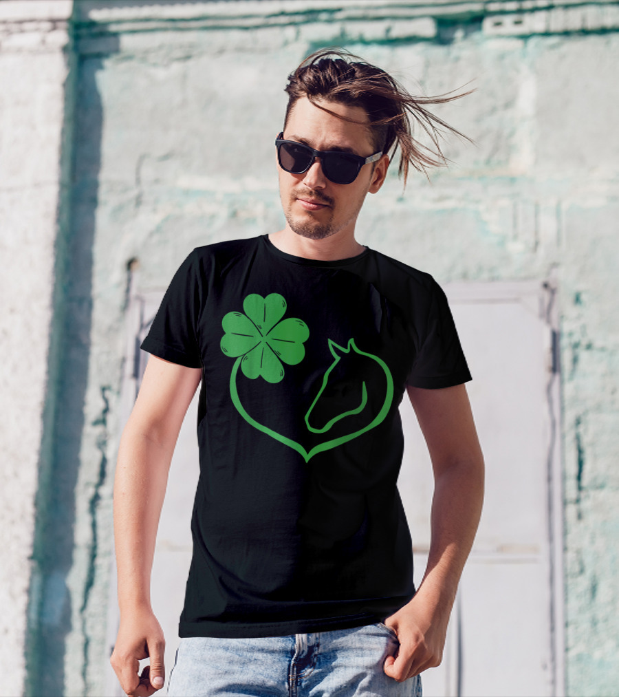 Awesome St Patrick's Day For Horse Lover With Shamrock And Horse Heart T-Shirt