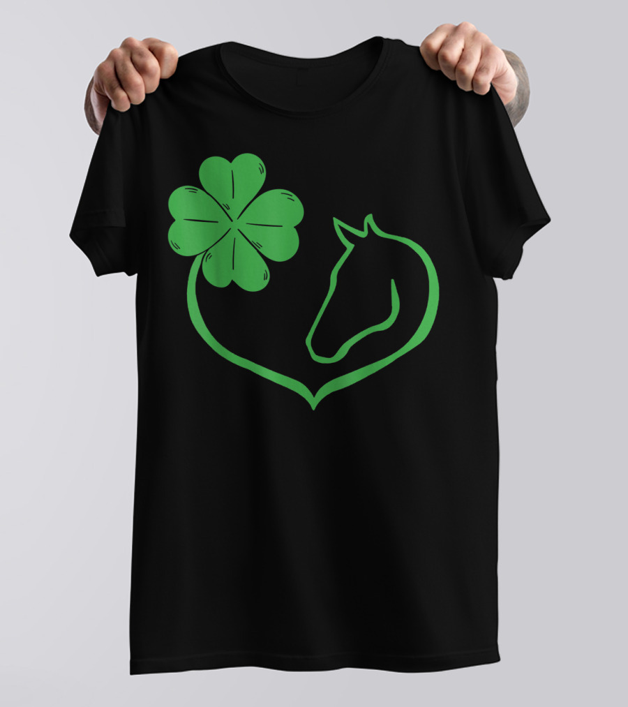 Awesome St Patrick's Day For Horse Lover With Shamrock And Horse Heart T-Shirt