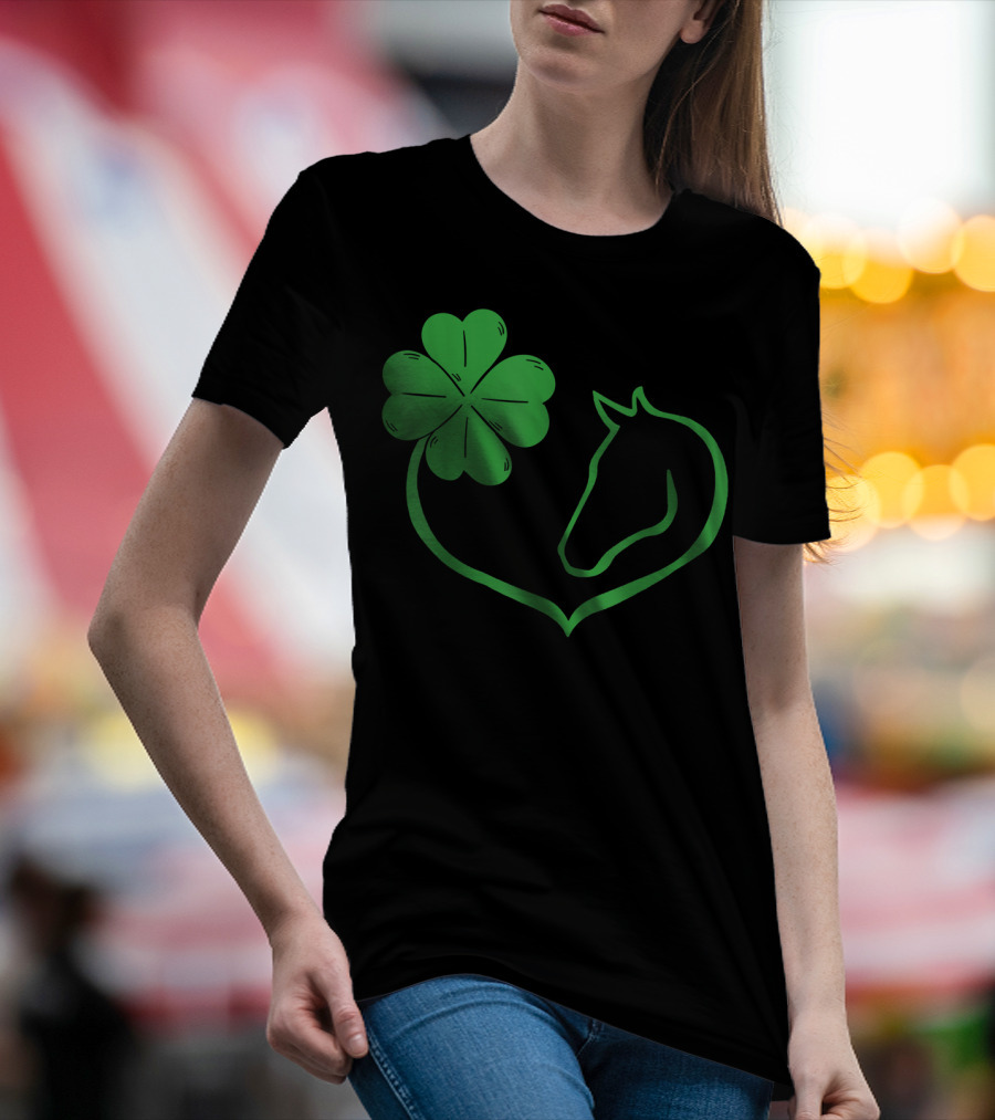 Awesome St Patrick's Day For Horse Lover With Shamrock And Horse Heart T-Shirt