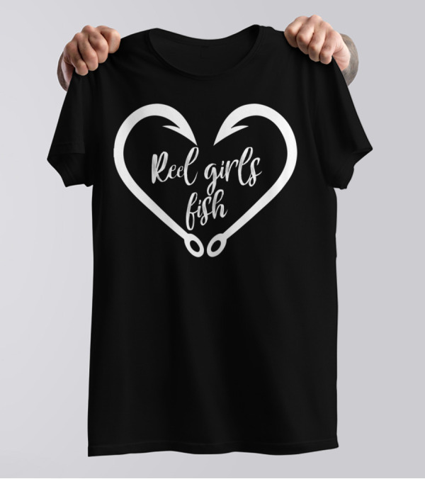 Reel Girls Fish Heart Fishing Lovers T-Shirt