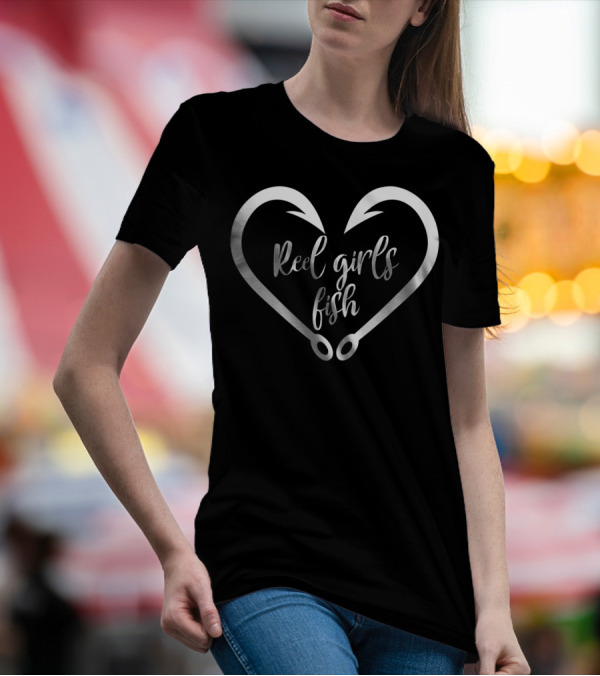 Reel Girls Fish Heart Fishing Lovers T-Shirt