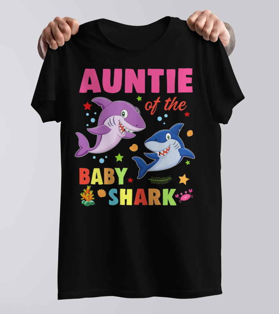 Auntie Of The Baby Shark Birthday Colorful Cartoon Sea Creatures T-Shirt