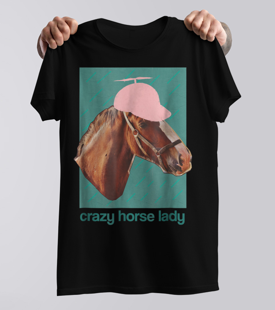 Crazy Horse Lady With Funny Pink Propeller Hat T-Shirt
