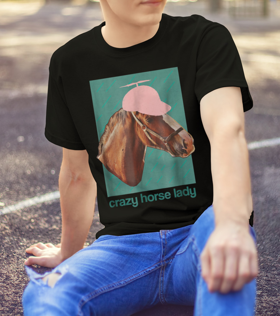Crazy Horse Lady With Funny Pink Propeller Hat T-Shirt
