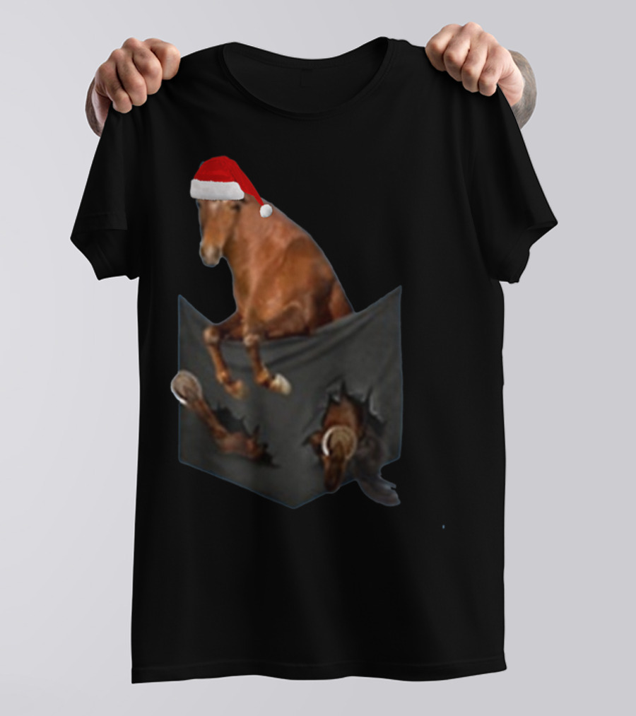 Santa Hat Criollo Horse Bursting From Pocket T-Shirt