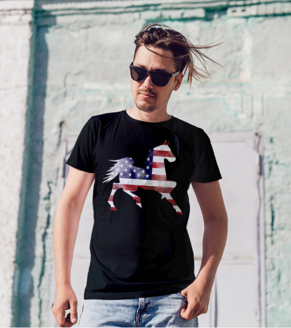 American Flag Horse Silhouette Riding T-Shirt