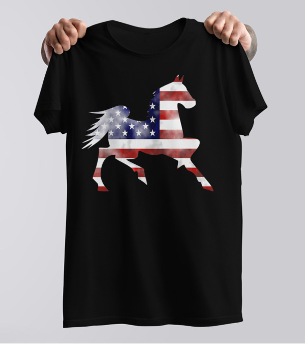 American Flag Horse Silhouette Riding T-Shirt