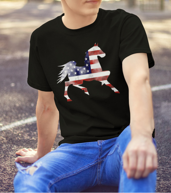American Flag Horse Silhouette Riding T-Shirt