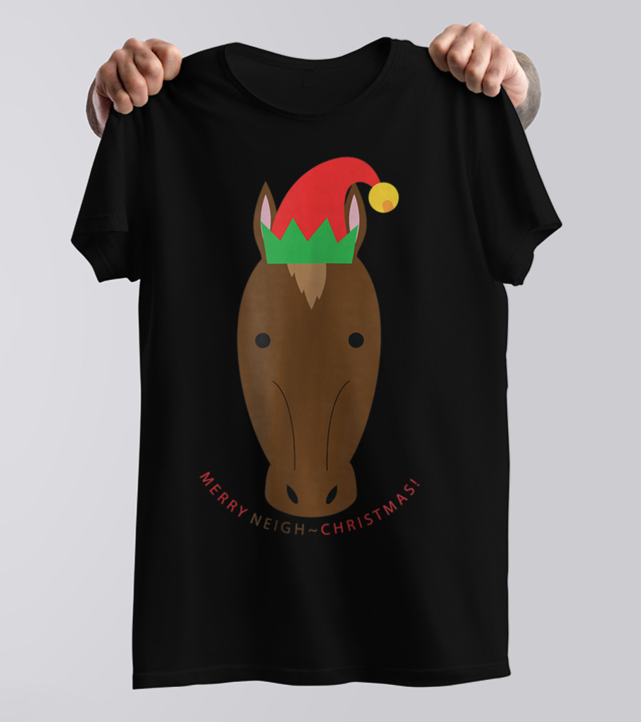Merry Neigh Christmas Cute Horse Face Character T-Shirt