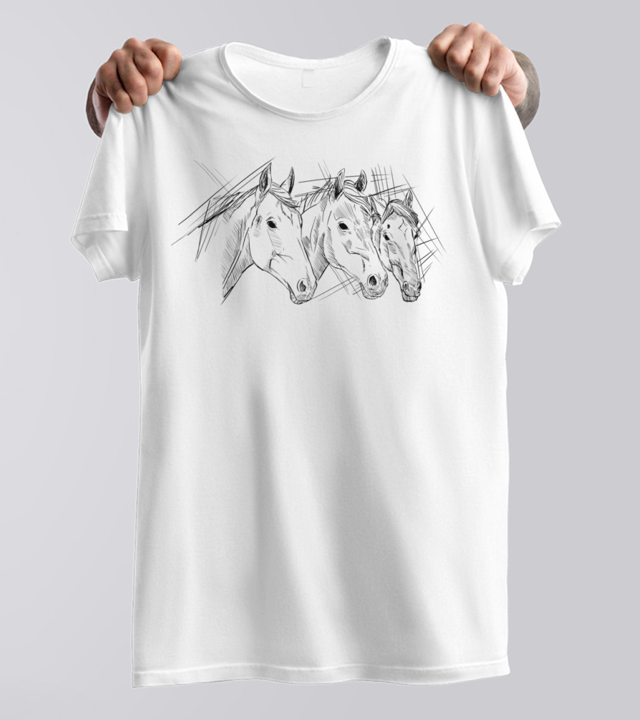 Cute Hand Drawn Horse Heads Sketched Trio T-Shirt
