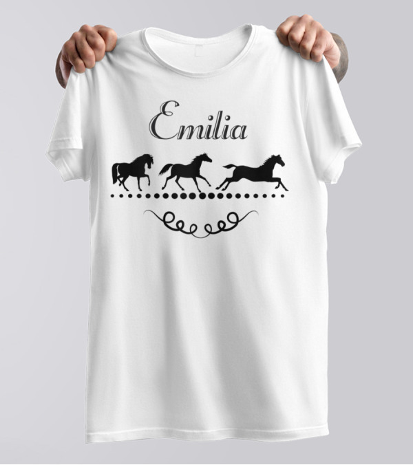 Emilia Running Horses With Decorative Swirls And Dots T-Shirt