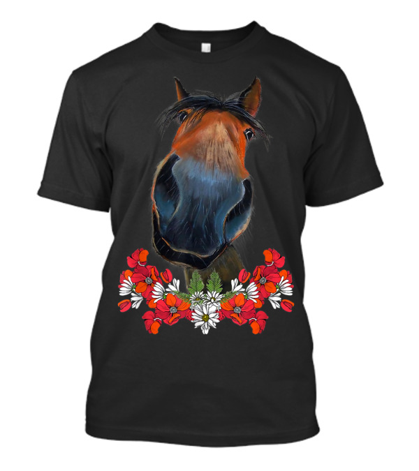 Adorable Horse With Red And White Flowers T-Shirt