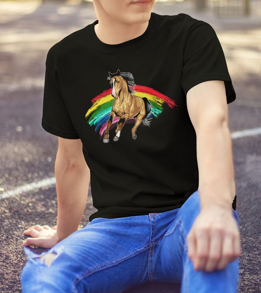 Cute Horse With Vibrant Rainbow For Horse Lovers T-Shirt