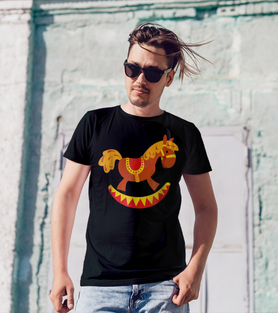 Cute Rocking Horse With Saddle Playful Red And Yellow Toy Pferd T-Shirt