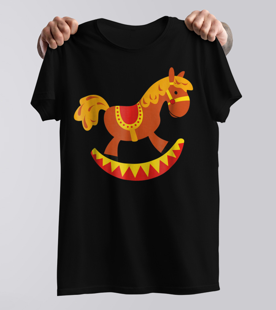 Cute Rocking Horse With Saddle Playful Red And Yellow Toy Pferd T-Shirt