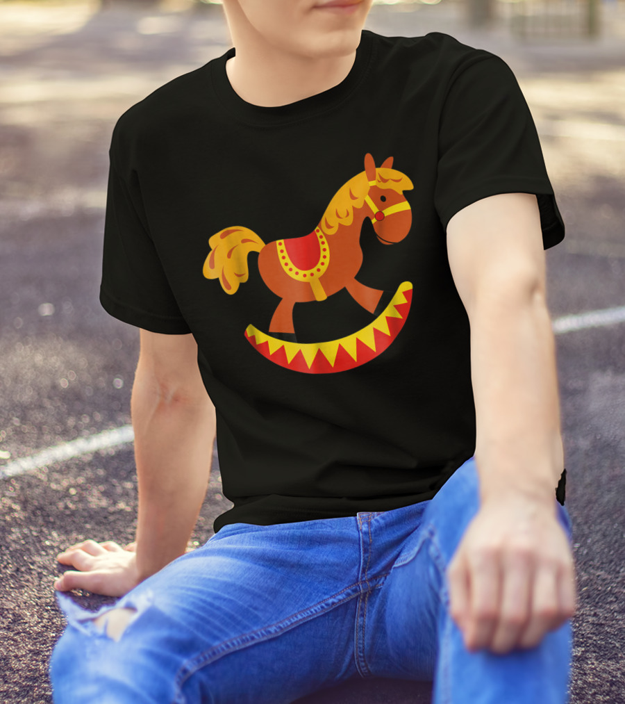 Cute Rocking Horse With Saddle Playful Red And Yellow Toy Pferd T-Shirt