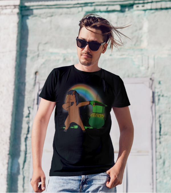 Dabbing Horse Leprechaun With Pot Of Gold And Rainbow T-Shirt