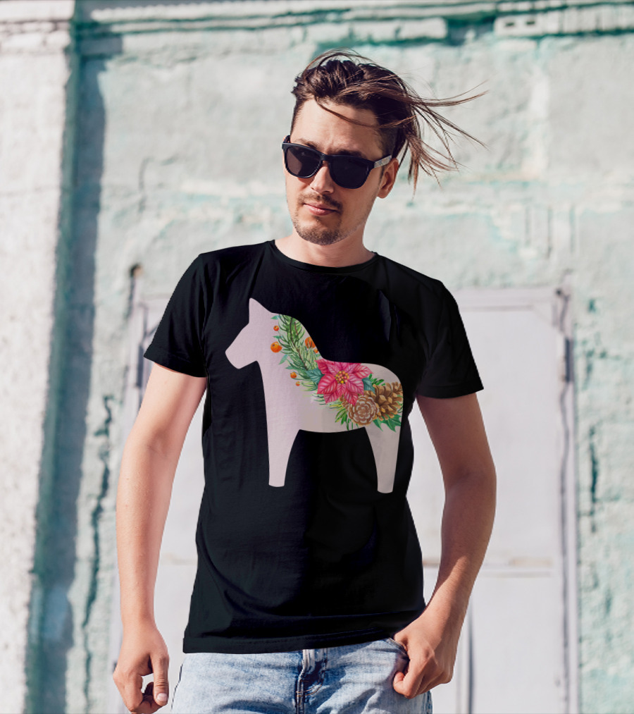 Dala Horse Swedish Christmas Floral Design Sweden T-Shirt