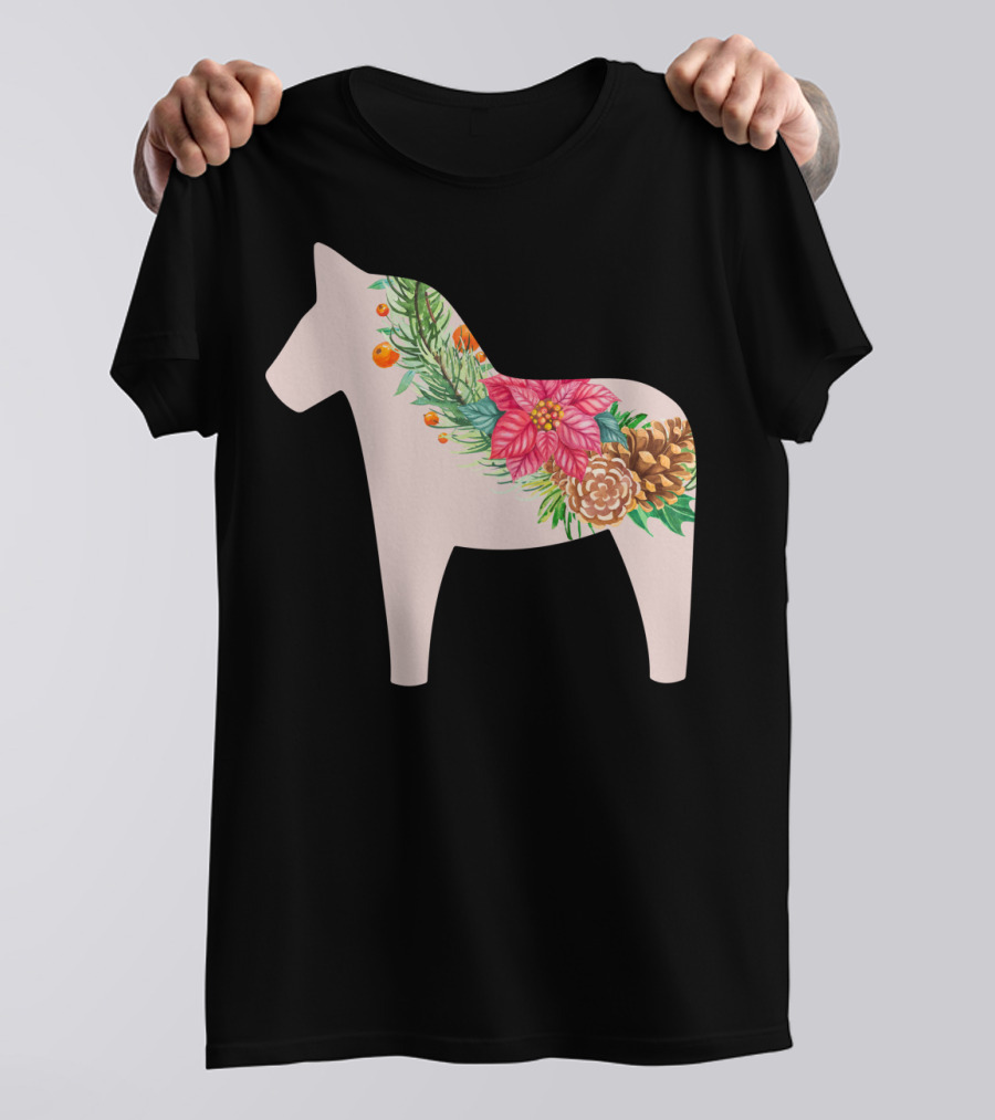 Dala Horse Swedish Christmas Floral Design Sweden T-Shirt