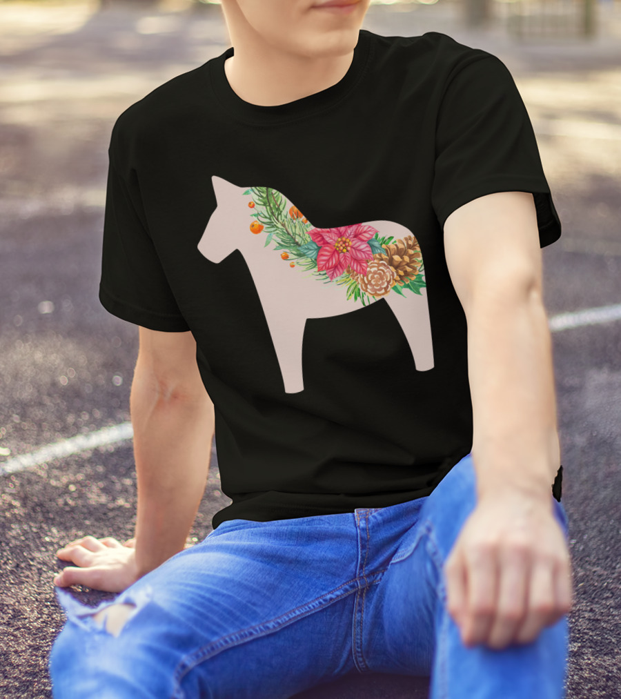 Dala Horse Swedish Christmas Floral Design Sweden T-Shirt