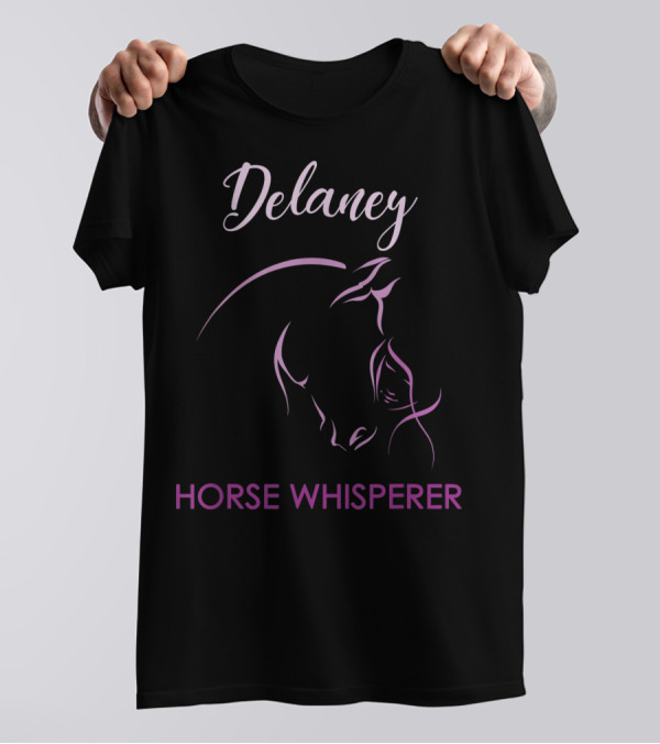 Delaney Horse Whisperer Personalized Name Purple Horse Outline T-Shirt
