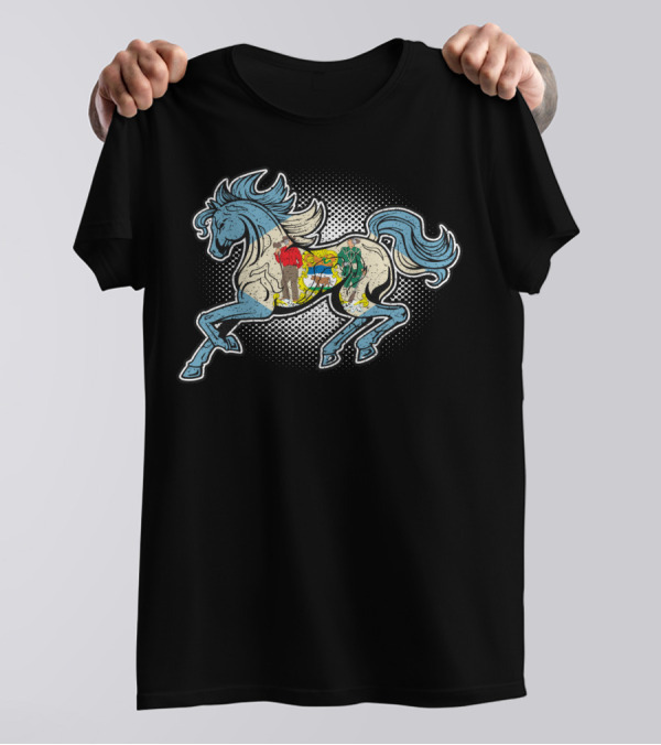 Delaware State Flag Beautiful Galloping Horse Riding Spirit T-Shirt