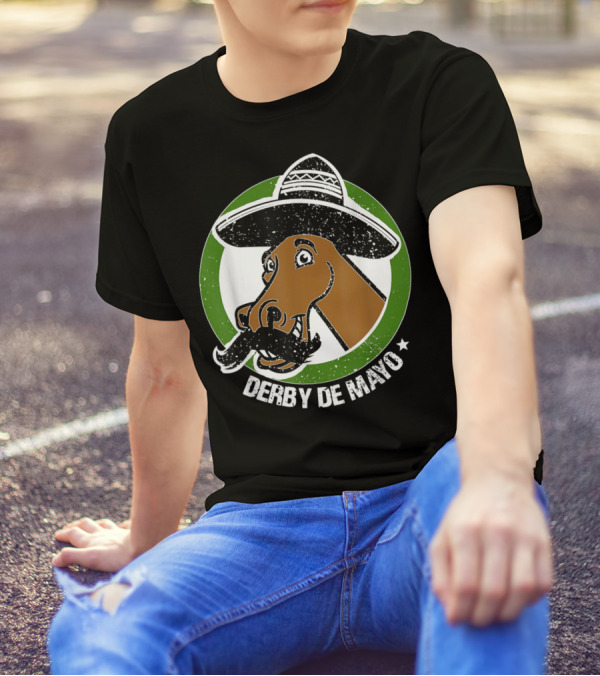 Derby De Mayo Cinco De Mayo Mustached Horse In Sombrero T-Shirt