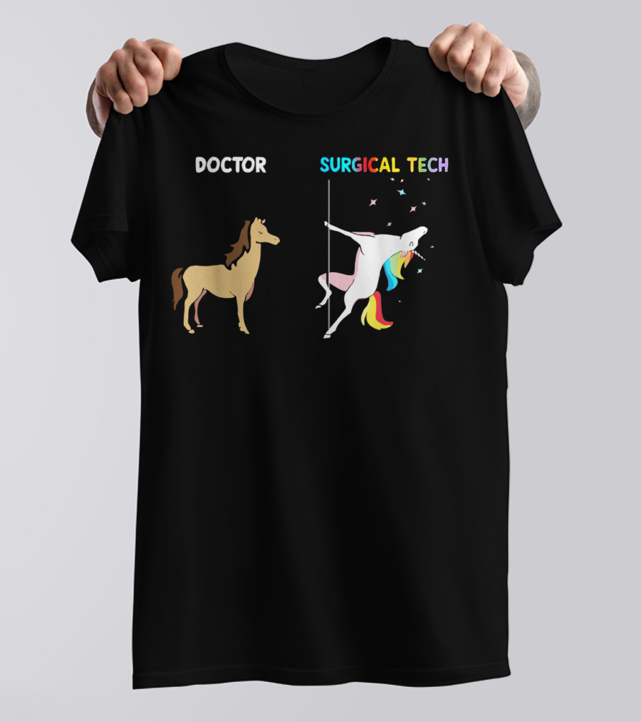 Doctor Horse Contrast With Rainbow Surgical Tech Unicorn T-Shirt
