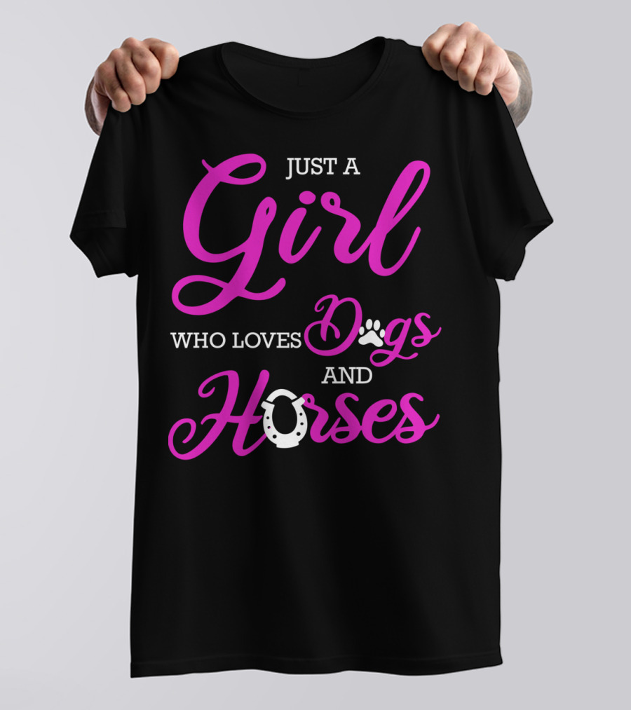Just A Girl Who Loves Dogs And Horses Cute Funny Horseback Riding R2 T-Shirt