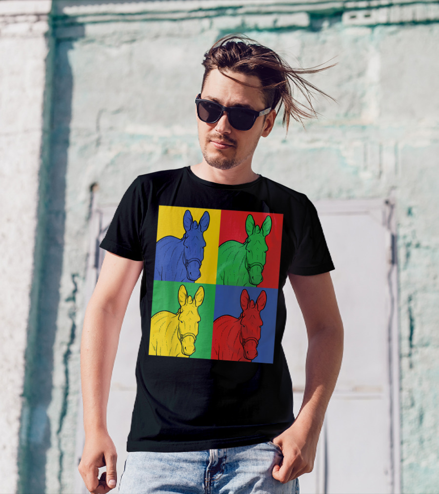 Donkey Pop Art Horse Colorful Four Panel T-Shirt