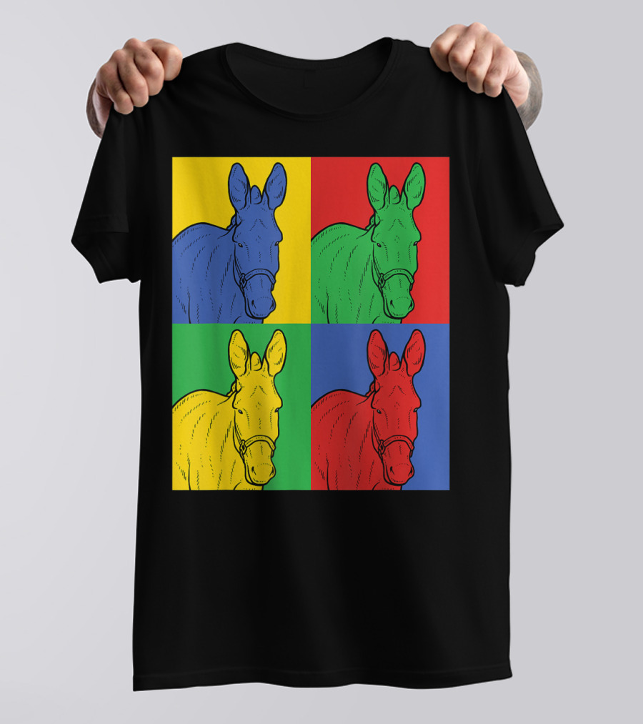 Donkey Pop Art Horse Colorful Four Panel T-Shirt