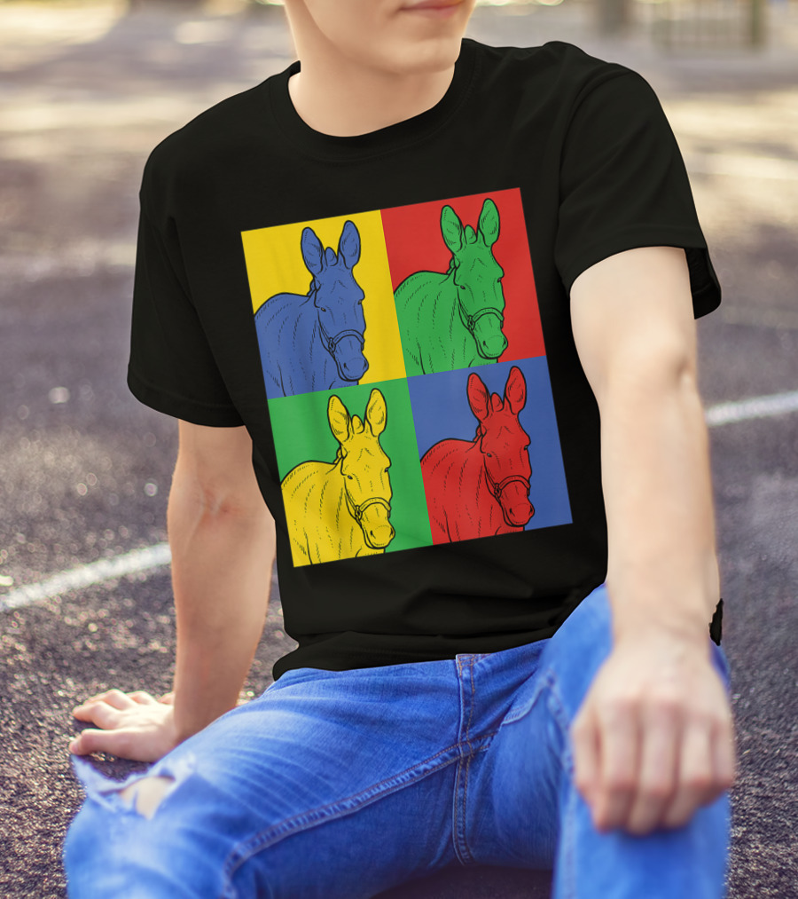 Donkey Pop Art Horse Colorful Four Panel T-Shirt