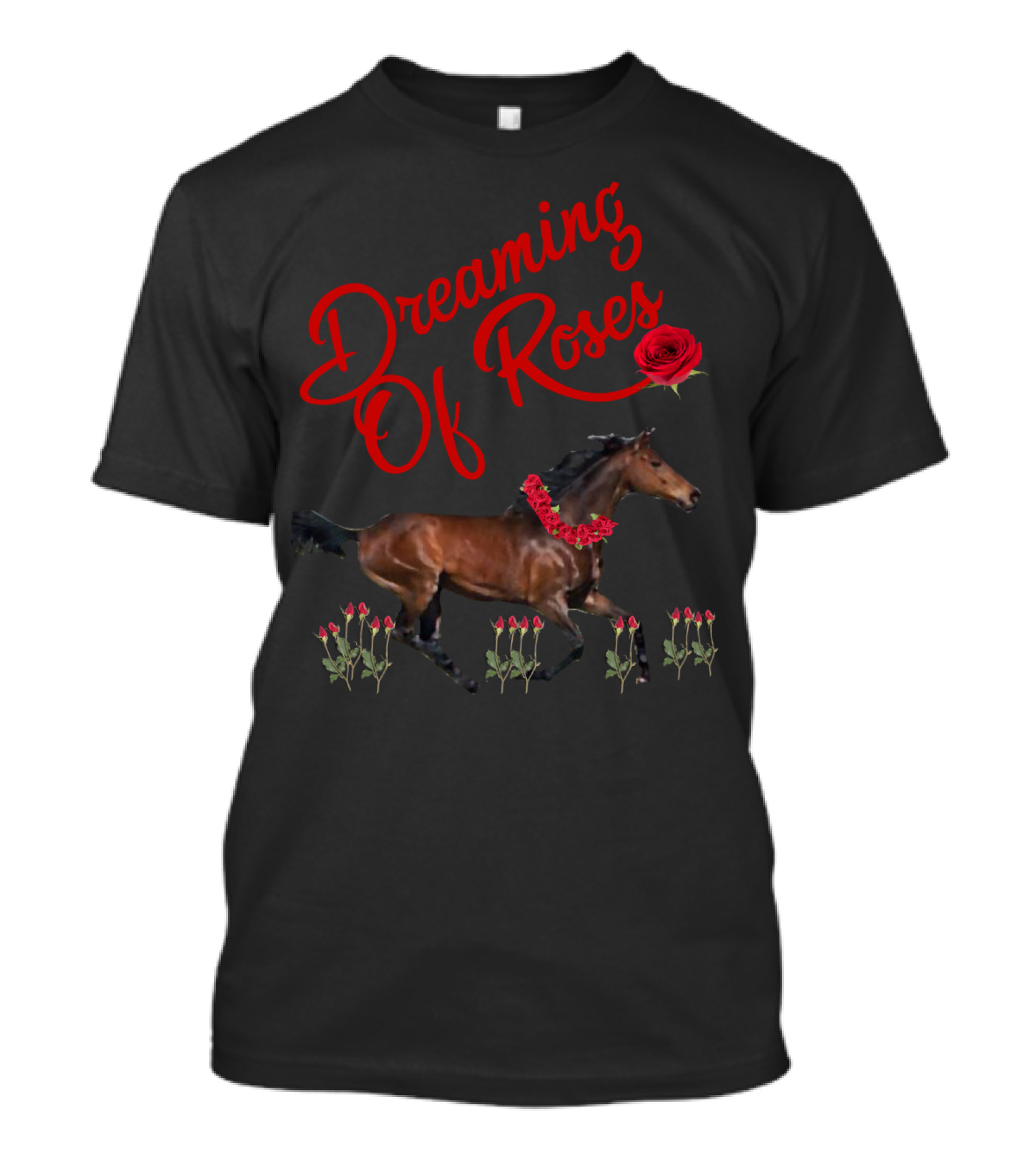 Dreaming Of Roses Horse With Red Floral Accents T-Shirt